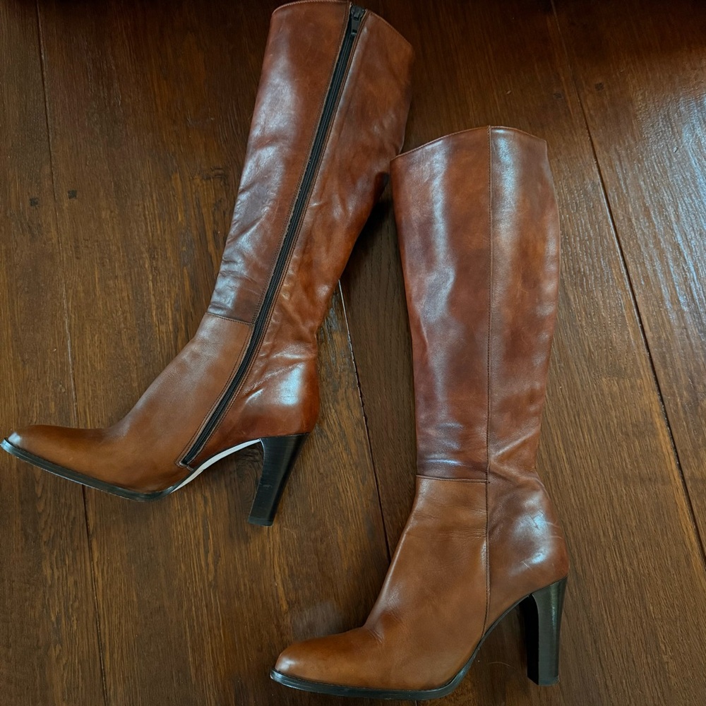 J. Crew Tan Italian Leather Heeled Boots 7.5